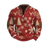 DENGJIAMY Sudaderas de Navidad para hombre, camisas de árbol de Navidad, camisetas de manga larga con estampado de renos, camisetas para hombre, talla grande, suéter de cuarto de 1/4, naranja, 4XL