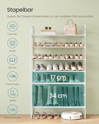 SONGMICS Schuhregal 4 Ebenen, Schuhständer Metall, Schuhaufbewahrung, Schuh-Organizer, aufrecht oder umgedreht, für 20-25 Paar Schuhe, stapelbar, Flur, 30 x 92 x 72 cm, perlweiß LSA014WK01