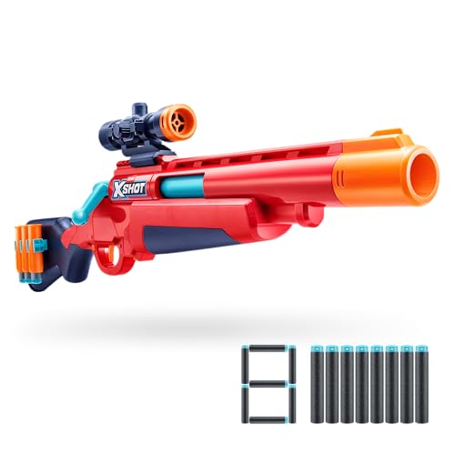 XSHOT Excel Ejector Shell Blaster de ZURU – Pistolet à Fléchettes avec Éjection de Douilles et Lunette Tactique, 8 Fléchettes Technologie Air Pocket et Portée de 27m