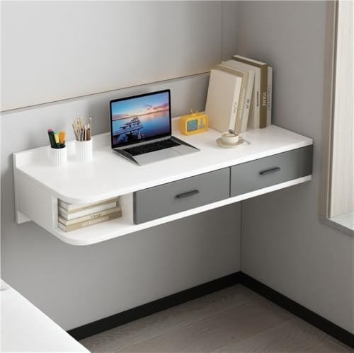 Cajones flotantes con espacio de almacenamiento abierto, escritorio de maquillaje de pared, cajón que ahorra espacio, mesita de noche de pared para dormitorio, sala de estar y oficina (blanco y gris,