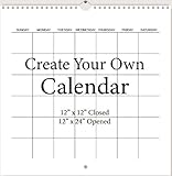 Spiral Bound Hanging Monthly Calendar, Create Your Own Blank Scrapbook Wall Calendar, Undated, 12 Inch X 12 Inch Size Closed, 24 Inch Size Open, DIY Spiral Bound Hanging