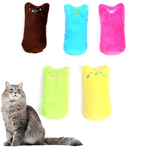 Jouets mâcher Catnip, 5 pièces Jouet mâcher interactif Cataire, Jouets Peluche l'herbe Chat, Jouets mâcher Cataire, Accompagnez Le Chat, Jouets Peluche pour Nettoyer Dents, mâcher et gratter (Coloré) Cover