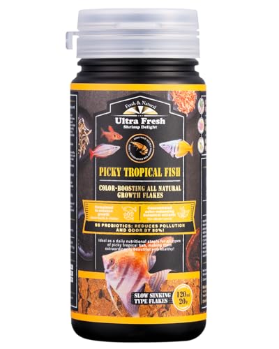 Ultra Fresh Tropical Fish Flakes Food, Color Boosting, All Natural, Complete Nutrition for Tropical Fish, Discus, Angelfish 0.7oz