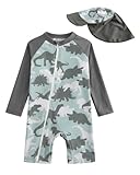 JiAmy Badeanzug Kleinkinder Baby Jungen UV Kleidung Kinder Schutz Einteiliger Schwimmanzug Bademode Badebekleidung Schutzkleidung mit Sonnenhut Grüner Dinosaurier 9-12 Monate