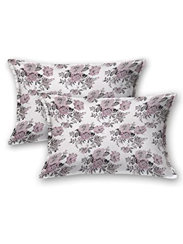 Linenwalas 300 Thread Count Pillowcase Set,Softest Long Staple 100% Cotton Ultra Soft Pillowcases - 20x36 Inches,Boho Mink Floral