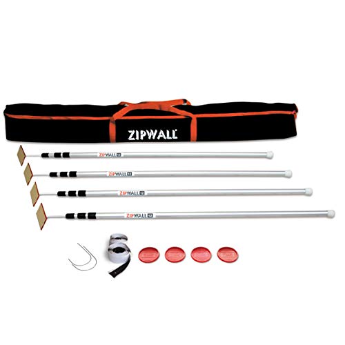 ZIPWALL SLP4 12 Foot Spring Loaded Dust Barrier Poles (Pack of 4), 4 Pack, Silver