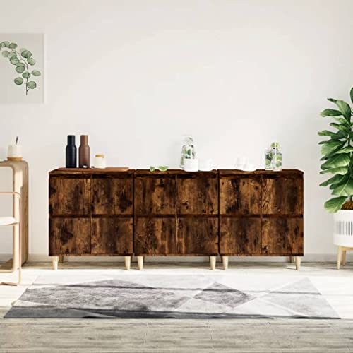 CCCINER Aparadores 3 uds Madera contrachapada Roble Ahumado 60x35x70 cm,Aparador Clásico de Madera Amplio Almacenamiento y Exposición para el Hogar Armarios y Almacenamiento, Aparadores