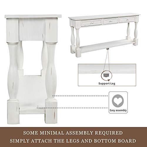 Merax Lumisol 64 Inch Long Console Sofa Table With 3 Drawers And Bottom Shelf, Hallway Table Entryway Table For Living Room, Easy Assembly (Antique White). #TOP5