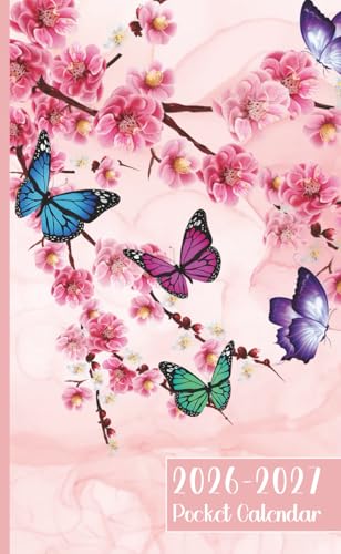Pocket Calendar 2026-2027 for Purse: 2 Year Monthly Planner from January 26 to December 27 with Holidays, Butterfly and Flower Cover.