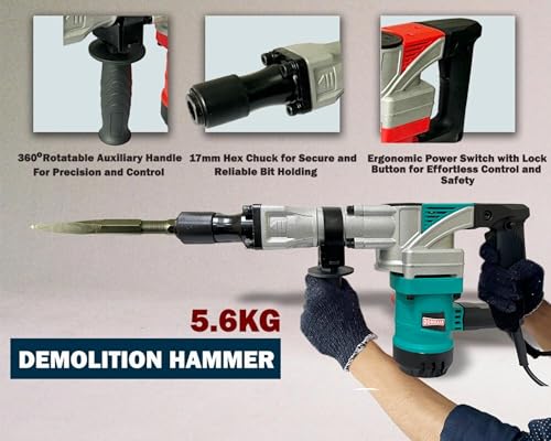 Image of Inditrust Dumdaar 1500W Electric Demolition Hammer, (Green) 7kg, 360 Rotating Handle, Anti-Vibration Control, 2900 RPM