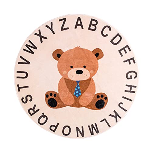 Soft Round Bear ABC Rug for Toddler and Kids - Non slip alphabet carpet and baby floor mat for kid’s room, playroom, classroom, circle time, and baby boy and girl nursery room décor and gift (47 in)