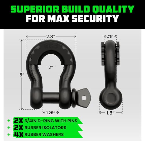 image for Rhino USA D Ring Shackles (2-Pack) - 41,850lb Break Strength – Heavy