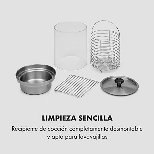 Miniatura 9 de Klarstein Wurstfabrik Pro 600 Máquina De Perritos Calientes - 550 W, 3 Pinchos, Regulador De Temperatura Entre 30 Y 100 C, Cilindro De Vidrio De Ø 20 Cm, Jaula De Acero De Ø 17 Cm, Acero, Plateado