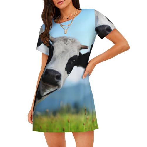 Uusnwaa Camisón con estampado de vaca para mujer, tallas S-3XL, Negro, 3XL