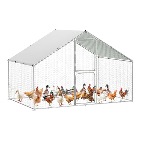 Garvee Large Metal Chicken Coop with Waterproof and Anti-UV Cover, Walk-in Poultry Cage with Double Door, Large Chicken Run for Backyard Farm Use, 9.8x6.5x6.5 ft