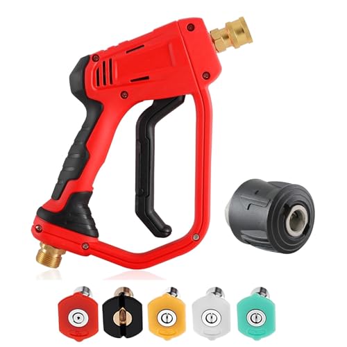YUET High Pressure Washer Gun Handle with 5 Water Nozzle Tip Water Wash Cleaner for Car Cleaning Kit(M22 14MM Fitting Hose Connector & 1/4 Karcher Kärcher Quick Connector) Power Wand 4350 PSI (Red)