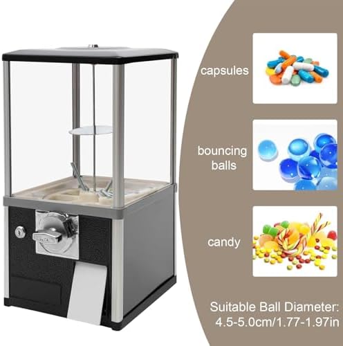 Green Coin-Operated Gumball Machine, Commercial Capsule Vending Machine for Twister Balls & Candy, 1.77-1.97" Ball Size, Secure Lock with 4 Keys, Perfect for Toys & Treats