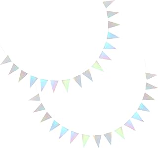 DECHOUS 2pcs Colorful Triangle Pull Flag Metallic Triangle Banner Triangular Flag Birthday Iridescent Pennant Banner Triangle Bunting Flags Banner Wedding Ribbon Paper Child Double Sided
