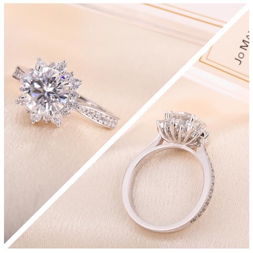 Elio Passero 2CT Flower Moissanite Engagement Rings for Women. Women's 925 Sterling Silver Big Flower Shaped Engagement Moissanite Ring, Brilliant Wedding Bands Moissanite Halo Rings Size 5.5 by Elio Passero - Used condition - Image 4