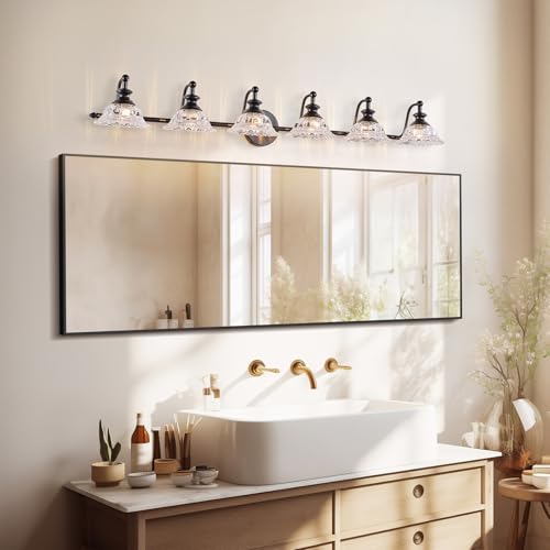 Image of XIEDUN 45 inch Bathroom Light 6 Light Black Vanity Light Farmhouse Vanity Lights Vanity Lighting Fixtures (Exclude G9 Bulb)