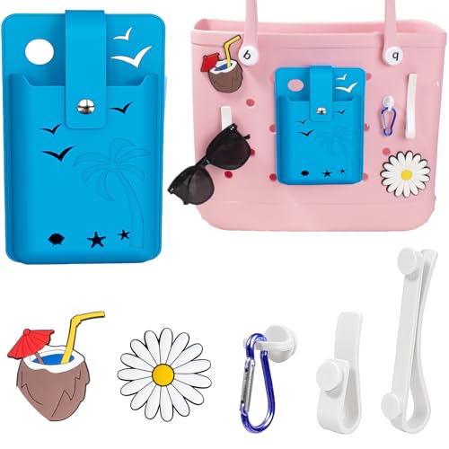 FFpaw 6Pcs Silicone Phone Holder for Bogg Bag Set, Phone Case Holder Charms Accessory for All Bogg Bags, Beach Tote Bag Inner Compatible Cellphone Phone Holder Attachment Blue