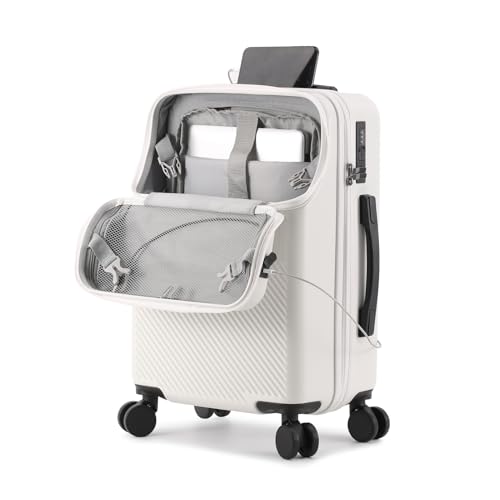 22 inch Checked Luggage PC+ABS Suitcase Luggage with Spinner Wheels Adjustable Multi-function Large Capacity with Telescopic Handle (white, 26 inch)4