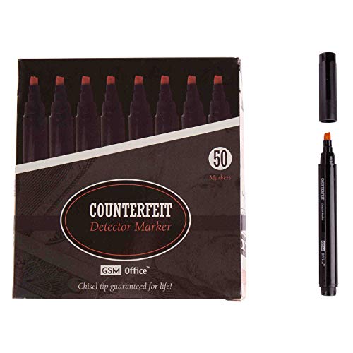 Counterfeit Money Bill Detector Pens, Markers - Detects Fake Currency - 50 Pack