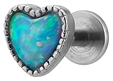 [From da Phactory] ハート カラー オパール ラブレット 16G サージカルステンレス シルバー 軟骨ピアス ボディピアス 1個(16G アクアブルー)