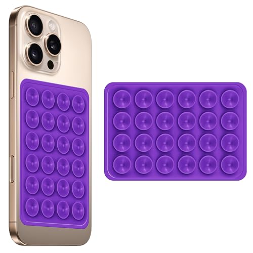 Image of amazon basics Suction Phone Case Anti-Slip Silicone Multipurpose Hands-Free Sticky Pads for Phone Case Mount for Selfies Videos Mirror Shower Car Dashboard - Purple (1 Piece)