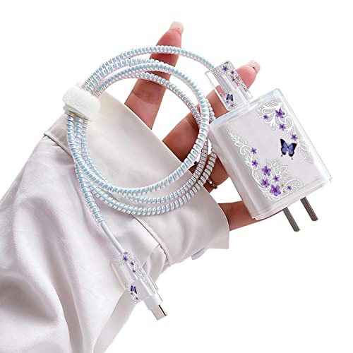 CameCosy Cute DIY Protectors Cable Protector for iPhone Charger,Elegant White Lace Pattern,Data Cable USB Charger Data Line Earphone Wire Saver for iPhone X 13 12 11 Pro Max