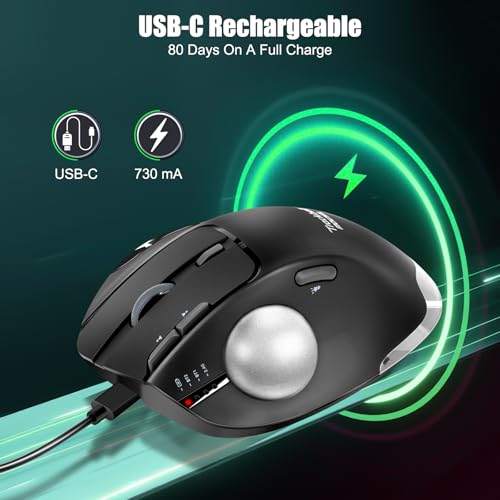 Ratón inalámbrico trackball de 4800 DPI con 7 botones programables recargable 5