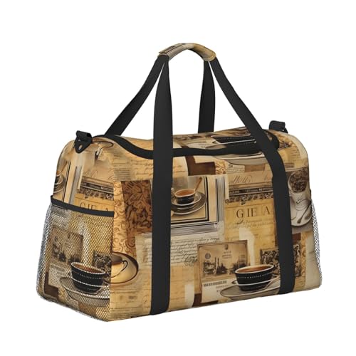 Vintage Coffee Duffle Bag for Travel Retro Newspaper Sports Gym Tote Carry On Bag Large Shoulder Weekend Overnight for Workout3