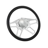 Flashpower 14'' Billet 4-slot Half Wrap 9 Bolts Steering Wheel with 2'' Dish and Horn Button (Black)
