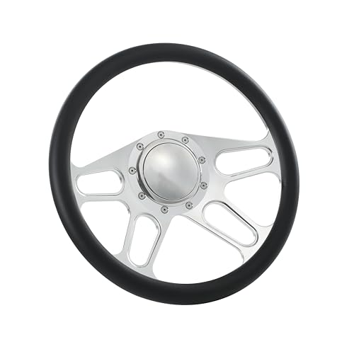 Flashpower 14'' Billet 4-Slot Half Wrap 9 Bolts Steering Wheel with 2'' Dish and Horn Button (Black)