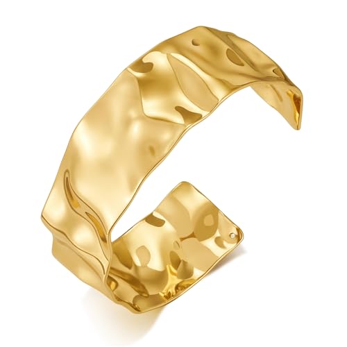 Bracelet manchette martelé Woworama pour femme jonc large bohème doré