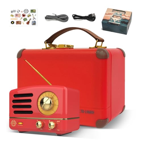Muzen Portable Bluetooth Speaker, OTR Metal Retro Small Wireless Speaker, FM Radio with Antenna AUX, 10h+ Long Playtime, High Fidelity Stereo Audio with Suitcase, Room Office Decor, Festival Gift