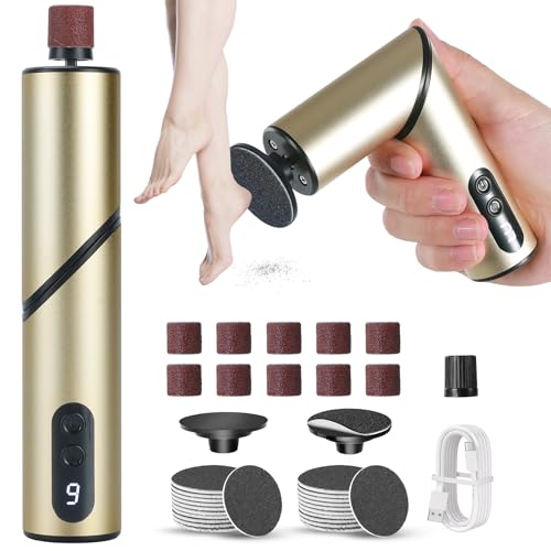 VAYALT Electric Callus Remover with Digital Display, 9 Speeds Electric Callus Remover, 2-in-1 Pedicure Set, Foot Care Electric, for Cracked Heels, Corns & Calluses (FR11-Gold)