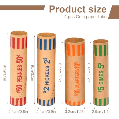 IKOPFLN 4 Stück Münzhülsen,Münzpapier in Tubenform, münzhüllen,münzrollen münzrollenpapier geld organizer geldrollen hülsen
