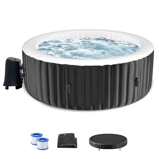 SUNYRISY Inflatable Hot Tub 2-4 Person, 180x180cm Round Leak-Proof Blow up Portable Hot Tub with 120 Air Jets, PVC Outdoor Spa with Insulated Cover and Heater Pump