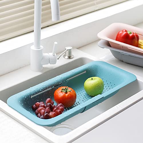 Qihtldsy Over The Sink Colander Strainer Basket - Perfect For Washing Vegetables And Fruits, Draining Cooked Pasta And Dry Dishes - Extendable - New Home Kitchen Essentials - (Green, 2 Packs) #TOP2