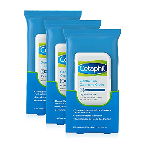 Cetaphil Gentle Skin Cleansing Cloths for Dry, Sensitive Skin, Face Cleansing Wipes, 25 Count (Pack of 3)