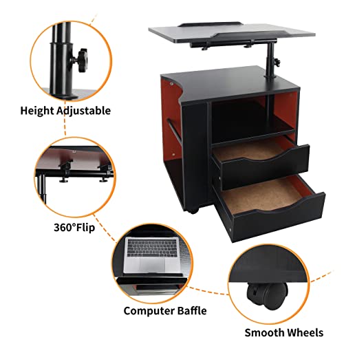 Dansion Bedside Table Workstation, Adjustable Swivel Tilt Wooden Nightstand Laptop Desk With Drawers And Magazine Holder, Laptop Cart With Wheels, Black #TOP4
