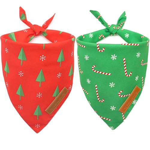 Realeaf Christmas Dog Bandanas 2 Pack, Reversible Red Green Xmas Dog Scarf for Boy and Girl, Premium Durable Fabric, Holiday Bandana for Small Medium Large and Extra Large Dogs (X-Large)