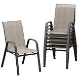 Garvee Patio Chairs Set of 6, Outdoor Stackable Dining Chairs with Textilene Fabric, All-Weather Deck Stacking...