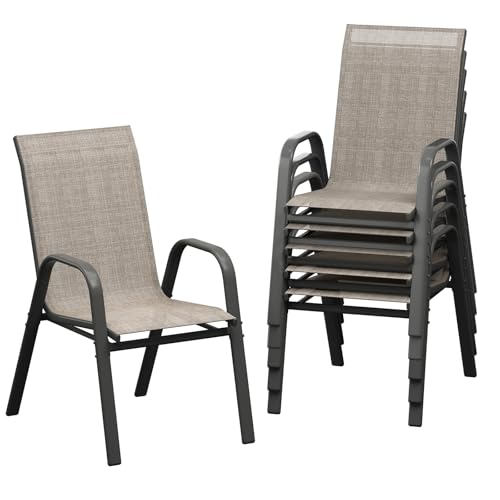 Patio Chairs Set of 6, Outdoor Stackable Dining Chairs with Textilene Fabric, All-Weather Deck Stacking Chairs with High Back for Backyard Poolside Ga