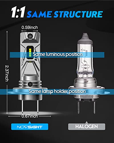 Novsight H7 Led Headlight Bulbs, Fanless 1:1 Mini Size H7 Led Bulbs, No Adapter Required High Low Beam Halogen Replacement, 6500K Cool White Direct Installation, Pack Of 2 #TOP3