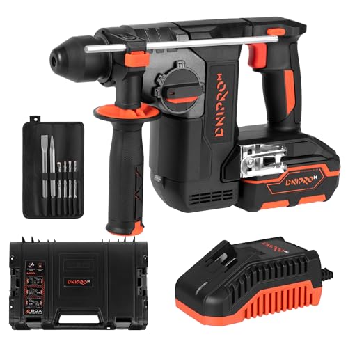 Dnipro‑M Martillo perforador a batería 20V SDS Plus 2.5 Joule. 4800 BPM. Brushless sin escobillas. Incluye 1x4ah Batería, Cargador, Caja, Juego de brocas y cinceles. DHR-202BC ULTRA