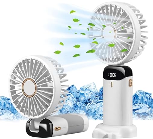 Hand Held Fan,Portable Handheld USB Rechargeable Fans with 5 Speeds,Battery Operated Mini Fan Foldable Desk Desktop Fans with LED Display for Home Office Bedroom Outdoor Travel (White)