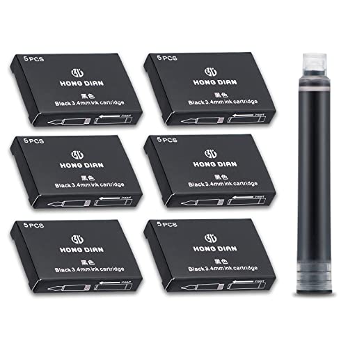 Asvine Fountain Pen Ink Cartridges Black Color, Set Of 30 Refill Ink Cartridges, 3.4 Mm Bore Diameter #TOP6