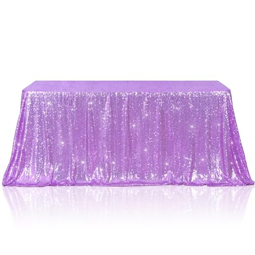 Poise3EHome Lavender Sequin Tablecloth 60×102 Inch Rectangle Sparkly Fabric Table Cloth for Birthday Wedding Party Holiday Baby Shower Christmas Decoration